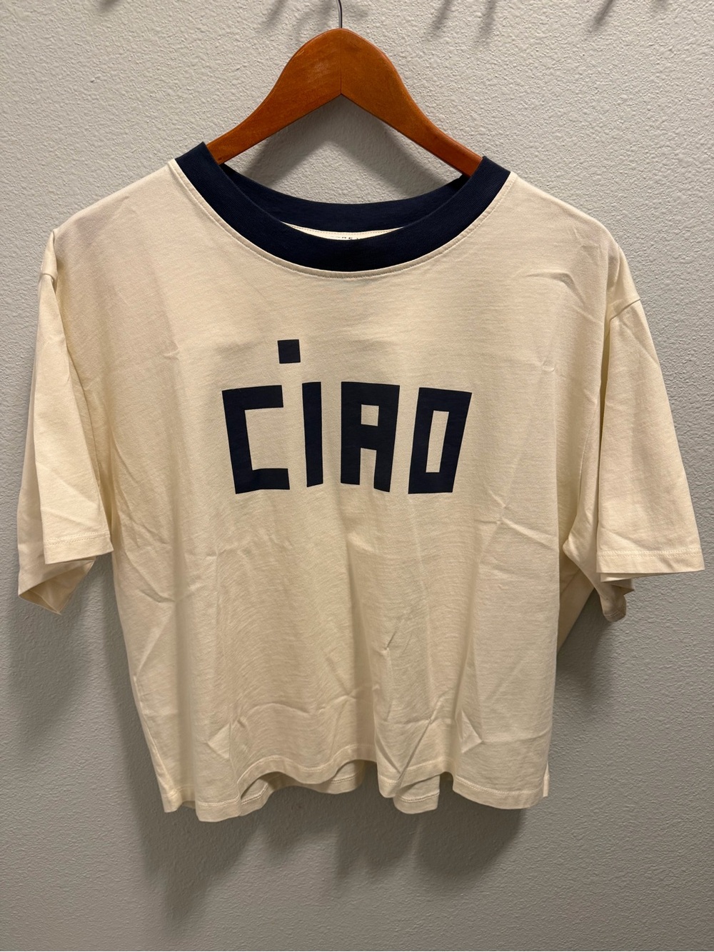 Clare V Le Carre Tee with Navy Graphic Ringer Collar NWT - Picture 5 of 7